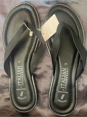 Italian Shoemakers Black Leather Studded Flip Sandals